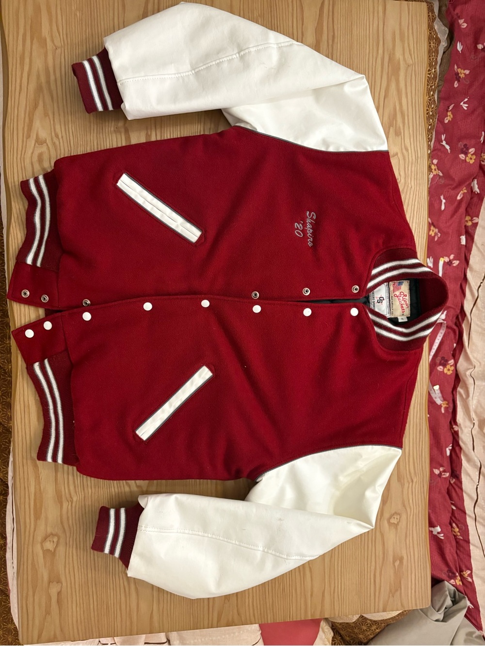 Men's Red & White Varsity Jacket XL